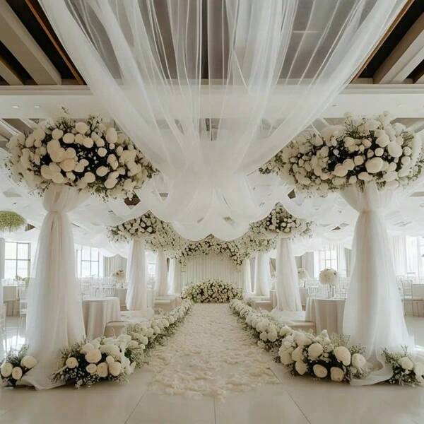 Elegant White Polyester Tulle Decoration (Width: 160cm/62.9 Inches) Wedding Dress Ceiling Cloth Roof Canopy Decoration, Wedding Ceremony Stage Hotel Decoration Hanging Cloth Chiffon Curtains, Multi-Colored Ceiling Cloth Wedding Arch Hanging Cloth Gauze Tulle Curtains Party Ceremony Stage Hotel Decoration, Seasonal Decoration, Wedding Decoration, Valentine's Day, Multi-Colour Multi-Specification Optional