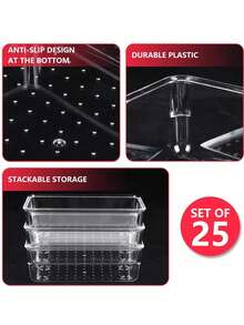 Juego de 25 organizadores de cajones de plástico transparente, multiusos para vanidad y baño en 4 tamaños diferentes, organizador de maquillaje apilable, divisores de cajón para maquillaje, cocina, escritorio, almacenamiento para vuelta al colegio en el dormitorio - transparente - Ver 4