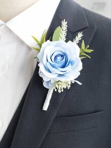 1Pc Premium Groom/Bridesmen Artificial Rose Boutonniere ,Handmade Wedding Bouquet For Men, Accessories For Wedding/Graduation/Prom