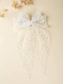 1pc Lace Embroidered Bow Headband, Chiffon Ribbon Hair Clip, Versatile Hair Accessory Suitable For Photoshoot, Travel, Wedding - Multicolor - View 4