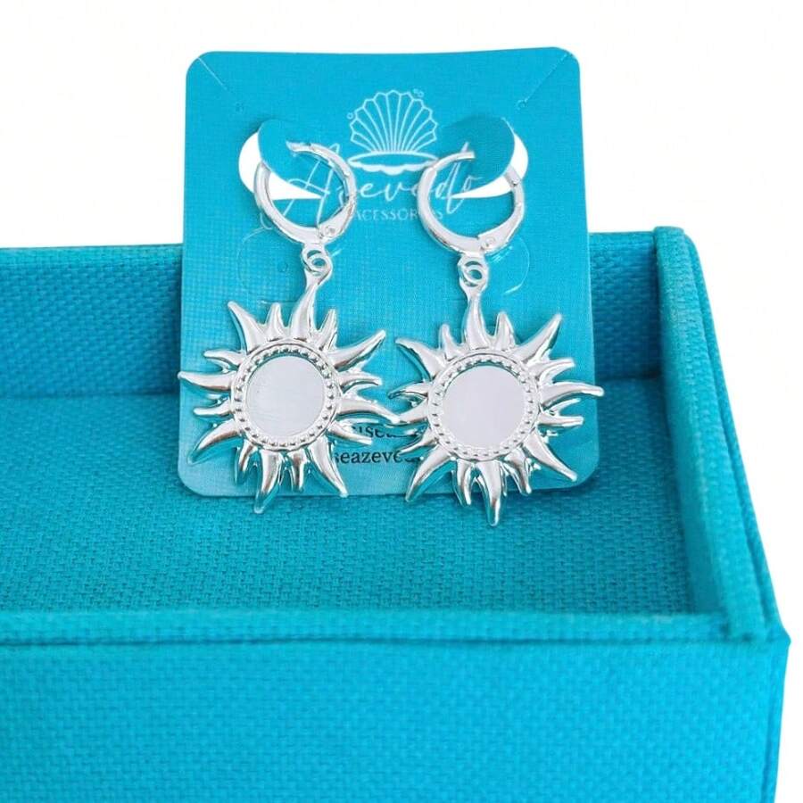 925 Silver Semi-Jewelry Sun Hoop Earring - Bạc - Xem 1
