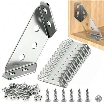 20 st. triangelhörnfästen i rostfritt stål med skruvar, vinkelkopplingar för trä, hyllor, skåp, bord, skrivbordsfästen