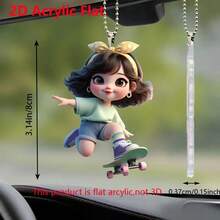Acrylic Flat Cartoon Cute Girl Creative Decorative Pendant, Suitable For Backpack, Car Rearview Mirror Decoration