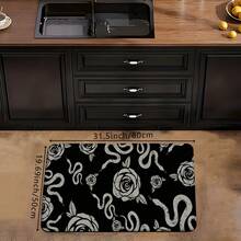1 Pieza Felpudo con Patrones de Rosa y Serpiente, Alfombra de Poliéster Absorbente y de Secado Rápido Adecuada para Decoración Interior y Exterior del Hogar, Dormitorio, Baño, Cocina y Comedor, para Regalos de Cumpleaños, Suministros para Fiestas, Decoración de Festivales, Vacaciones y Patios