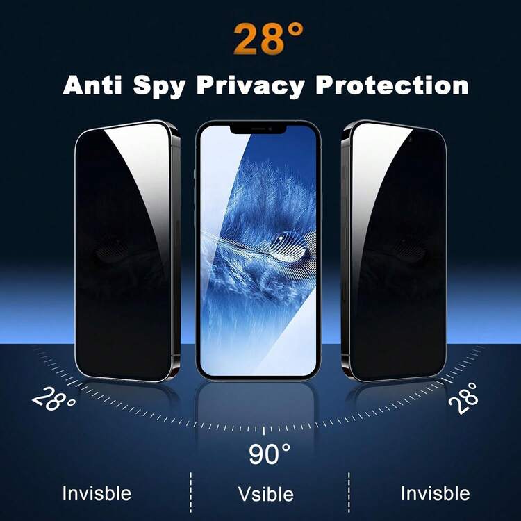 4 bucăți de folie de protecție pentru ecran, compatibilă cu telefonul 6/7/8/11/12/13/14/15/16/Pro Max, XS, XR, Xs Max - sticlă securizată lucioasă, protecție anti-spionaj rezistentă la spargere, protecție îmbunătățită a ecranului - Negru - Vizualizare 2