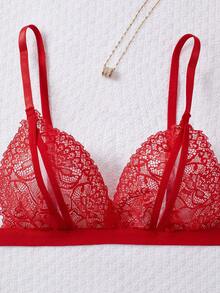 2 件花卉蕾丝内衣套装，开杯文胸和开裆丁字裤，性感女士内衣和睡衣套装，坏蛋造型 - 紅色 - 查看 6