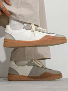 Retro Lace-Up Flat Casual Sneakers For Teens, Round Toe Color Block Low-Top Couple Sports Shoes, Versatile & Comfortable Outdoor Skateboard Shoes