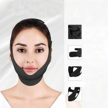 Adjustable V-Shape Chin Strap Mask - Reusable Soft Fabric | Ideal For Night Sleep, Home Yoga, After-Work Lounging & Lazy Afternoon Naps - 黑色 - 查看 3