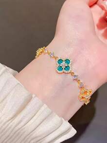 1 件奢华锆石花朵精致新款手链，百搭可调节手链，高端配饰 - 花朵手鍊 - 查看 10