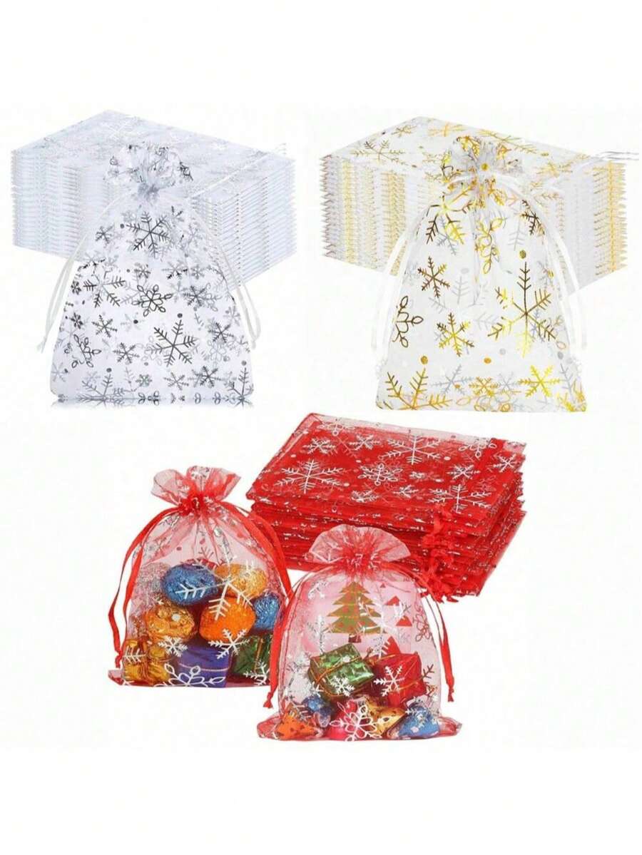 20 件/40 件 5x7 英寸雪花纱礼品袋带抽绳圣诞礼品袋冰雪奇缘生日派对礼品袋冬季雪主题生日派对招待袋