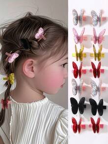 Zestaw 10 spinek do włosów dla dziewcząt z brokatowymi kokardkami, idealnych do codziennej dekoracji - Wielokolorowe - Zobacz 2