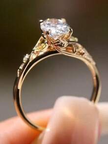 1pc Oval Shaped Engagement Ring, Golden Leaf Vine Design, Unique Floral Ring, Plant Ring, Anniversary Gift For Her