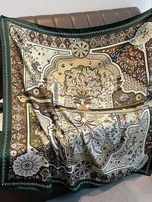 1 lenço quadrado com estampa floral da moda, estilo boêmio casual, feito de fibra de poliéster - Verde - Ver 3