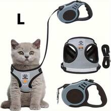 1 Adjustable Anti-Escape Cat Harness With 5M Retractable Leash, Polyester Mesh Design, Ergonomic Chest Strap And Safety Buckle, For Walking, Indoor/Outdoor Use, Cat Leash, Indoor Pet Control, Modern Pet Gear, Sturdy Pet Accessory