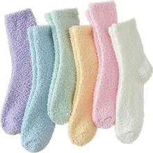 6 Pairs Of Women's Plush Socks, Soft Home Slippers, Fluffy Sleeping Socks, No Shedding Of Hair