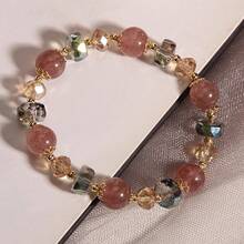 1pc Colorful Glass Strawberry Crystal Bead Bracelet Italian Style Lucky Health Charm Gift For Women Daily Wear Beaded Accessory - Đầy màu sắc - Xem 5