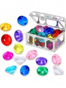 6/1015 peças de brinquedos de mergulho com pedras preciosas de diamante e caixa de tesouro pirata, conjunto de pedras preciosas acrílicas subaquáticas de verão para festa de piscina de Páscoa, lembrancinhas para festa de aniversário na piscina - Multicolorido - Ver 14