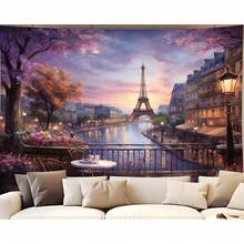 QGHOT Vintage Paris Tapestry Eiffel Tower Backdrop French Cityscape Tapestry Wall Hanging Cafe Decor Romantic City Scenery Wall Art For Bedroom Paris Themed Party Decorations 59.1"X51.2"-7184 - A - 查看 1