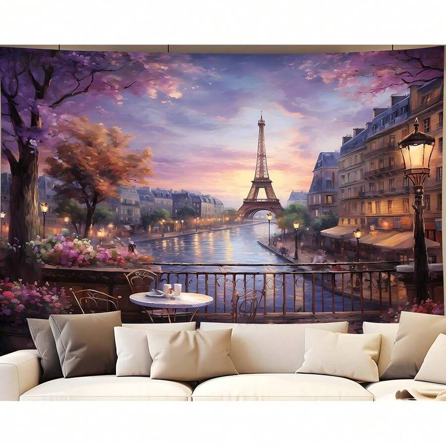 QGHOT Vintage Paris Tapestry Eiffel Tower Backdrop French Cityscape Tapestry Wall Hanging Cafe Decor Romantic City Scenery Wall Art For Bedroom Paris Themed Party Decorations 59.1"X51.2"-7184 - A - 查看 1