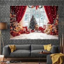 1 Stück 2D flaches Banner mit Schneemann-Hintergrund im Weihnachtswunderland-Stil, kombiniert mit roten Vorhängen, perfekt für Innenfeierlichkeiten, Fotostudio-Aufnahmen und Feierlichkeiten zu den Feiertagen.