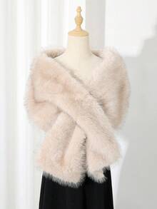 1pc Fluffy Bridal Shawl Cape With Collar, Suitable For Autumn/Winter Wedding Dress Or Gown Warm Plush Shawl