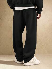Men's Solid Color Drawstring Waist Pockets Loose Outdoor Sweatpants Black Spring - Black - View 2
