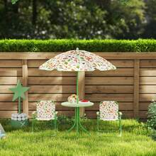 AIYAPLAY Children Table And Chair Set With Adjustable Parasol, 2 Folding Chairs, Picnic Table, Fox Pattern Outdoor Patio Set, For Ages 2-5 Years, Green - Green - View 9