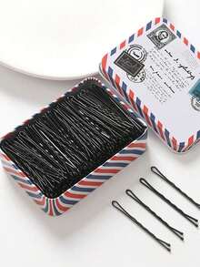 100pcs/Box Women's Hair Clip Basic Wave Styling, Classic Black T-Shape Design, Suitable For Daily Use Claw Clips Hair Claws Hair Barrettes, School Stuff - màu đen - Xem 4
