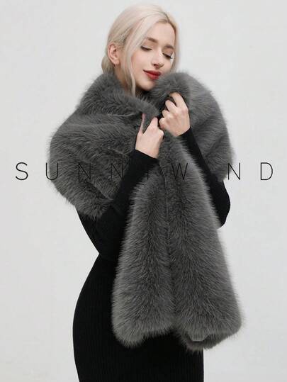 1pc Women Solid Color Fashionable Fluffy Shawl, Suitable For Brides Poncho, Evening Parties Scarf, And Everyday Wear In Autumn/Winter Women Shawl For Dress