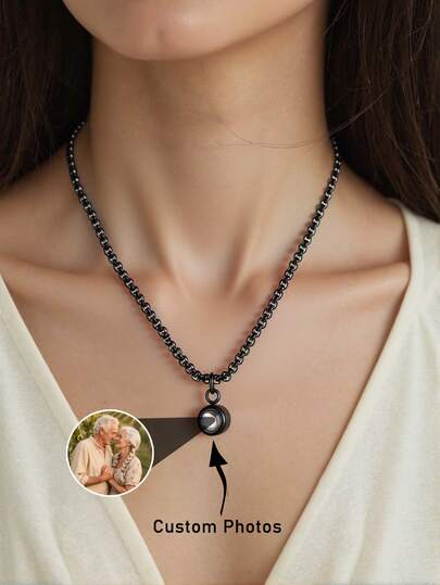 1pc Personalized Men's Projection Photo Necklace, Gold/Steel Gray/Black Custom Stainless Steel Minimalist Women's Necklace, Boyfriend Memorial Jewelry Customized Family Couple Anniversary Commemorative Nanotech Projection Pendant Birthday Gift, Christmas Gift