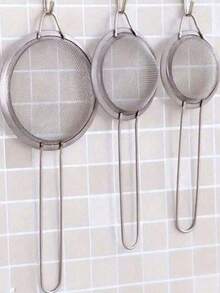 1pc/3pcs Fine Mesh Strainer, Stainless Steel Sieve Ladle, Multifunctional Kitchen Tool For Filtering Flour, Tea, Frying Oil, Coffee Powder, Juice, Cooking And Baking - Silver - View 5