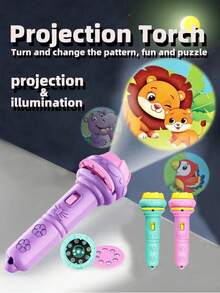 32种图案4张卡片/一个手电筒儿童睡前发光手电筒玩具早教认知恐龙动物海洋多数字水果多种图案投影手电筒益智玩具