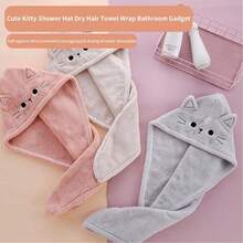Cute Cat Coral Fleece Hair Towel Wrap Thick Water Absorbent Quick Dry Bath Wraps For Women Lightweight Soft Hair Drying Caps For Home Gym Travel Use