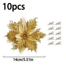10/3/1/6pcs Artificial Red Poinsetta Flower Golden Silver Xmas Decoration Flowers Suitable For Christmas Party And Christmas Tree Decoration Diy Flower Wreath Decoration Atmosphere Decoration Opening Decoration Home Decor Christmas Decorations Room Decor
