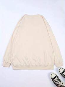 Women's  Round Neck Sweatshirt - "Reading Is Dreaming With Your Eyes Closed" Floral Book Design, Soft Casual Pullover For Spring/Fall, Machine Washable, Book Sweater - 杏色 - 查看 2