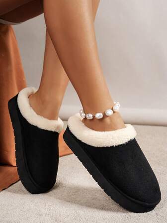 Women's Fashion Plush Warm Minimalist Solid Color Indoor Outdoor Travel Vacation Home Slippers