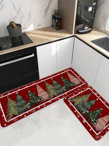 1/2 Pc Christmas Decoration Printed Kitchen Mat, Christmas Plush Rectangular Soft Anti-Slip Absorbent Floor Mat, Suitable For Living Room, Kitchen, Home Use - Multicolor - View 7