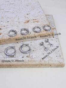 4对锆石耳环套装，女士优雅银色扁平耳钉，适合耳垂、耳骨、耳廓及其他耳部穿孔，男女通用 - 銀色 - 查看 3