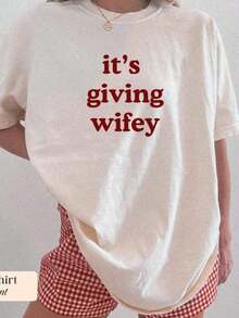 2026 Women's Its Giving Wifey Print T Shirt,Bride To Be Oversized Heavy Cotton Tee,Honeymoon Wedding Daily WearEnd Of Season,Final Stock,Fan Favorite.,Valentine Outfits For Women,Spring,Summer Outfits For Women.Plus Size Women Short Sleeve Spring Tops  Loose Comfy Outfit. - 白色 - 查看 10