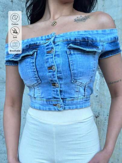 Damtop med dubbla fickor framtill, axelbandslös crop top, enfärgad elegant festklänning med asymmetriska/asymmetriska spetspaneler, lämplig för kvällsdejter