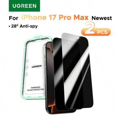  UGREEN 2PCS Privacy Screen Protector Borderless Full Screen Anti-Spy Tempered Glass Screen Protector Compatible With IPhone 17 Air Pro Max