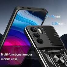 1 件黑色带滑动相机盖和旋转磁环支架，重型超薄防震混合坚固防摔保护套女士男士女孩手机壳苹果兼容 16pro/16promax/16plus/16/15pro/15promax - 金色 - 查看 7