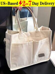 [US-Based Shipping]White Stylish Large Capacity Solid Color Corduroy Tote Bag For Women,Letter Patch Multi-Pocket Shoulder Bag For Commuting & Going Out, Lightweight Durable Removable Shoulder Strap Outdoor Travel Crossbody Bags, Casual Versatile Square Shopping Handbag,Simple Versatile,Hobo Tote Bag For Women, Casual Large Capacity Purse Bucket Bag, Shoulder Satchel Daypack For Outdoor Travel And Work Commuting, Vintage Satchel Shopping Bags Computer Handbag,Purses And Bags Women Bags For Women Black Purse Beach Bag Halloween Tote Bags For Women Bolsos Para Mujer Crossbody Bags For Women Handbags For Women White Purse Totes Bags For Women Brown Purse Clear Bag School Bag Bride Purses For Women Wedding Clear Purse Work Bag Lunch Bag For Women Carteras Para Mujer - trắng - Xem 8