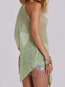 Women Sheer Poncho Shrug Lightweight See Through Knitted Mesh Shawl Y2k Asymmetrical Poncho Tops Cover Ups - 綠色 - 查看 5