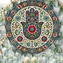 1 szt. Sztuka ścienna z dłonią Hamsa w stylu wiejskim, okrągła dekoracyjna tabliczka z napisem – wielofunkcyjna do domu, kawiarni, mieszkania, łatwa w montażu, do powieszenia na ścianie - Wielokolorowe - Zobacz 7