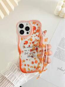 Cream Textured Wavy Edge Gloss Oil Letter Slogan Maple Leaf Painted Anti-Drop Phone Case With Handmade Beaded Bracelet, Compatible With IPhone 17pro/17Air /17/17promax16/11/16pro/16plus/16promax/16e/15Promax/13/14/12/XS/XR/7G/8P, Galaxy S25/S25PLUS/S25 Ultra/A16/A36/A26/A56/A50/A12/A32, 11/12Pro/12/12X/13Pro/14Pro/15Pro/, Redmi 10/9/Note9/12c/Note11pro/Note8Pro