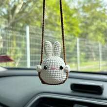 1pc Charming Crochet Animal Car Rearview Mirror Hanging Decor - Green Smiling Frog, Yellow Duckling Multicolor Animal Woven Rope Design, Handmade Fabric Car And Bag Decoration, Fun Animal Decor, Gift - Multicolor - View 3