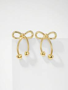 1 Pair Fashionable Stainless Steel Bowknot Earrings, Gold Plated Minimalist Women's Accessory, Suitable For Daily Wear And Gift