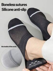 7 Pairs Mixed Men's Striped Mesh Boat Socks, Thin Breathable Moisture-Wicking Seamless No-Show Ankle Socks, Non-Slip Mesh Casual Socks For Summer - Multicolor - View 3