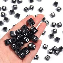 100pcs/Pack Acrylic Flat Round Letter Beads, Suitable For DIY Crafts, Bracelets, Necklaces, Pendants With Black Background & White Letters, "Kandi" Style - Black - View 10